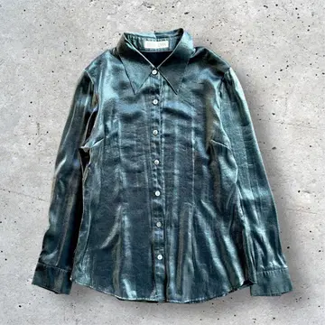 BREVA ZARA 디자인 셔츠 메탈릭 광택 실버 그레이