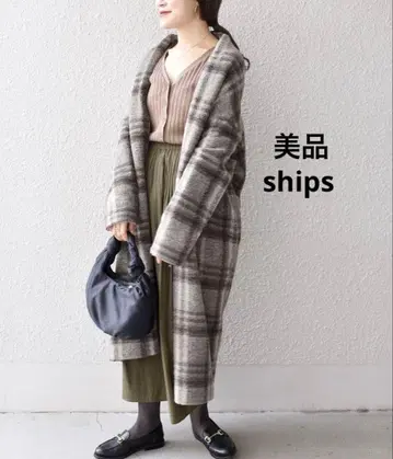 ships 이탈리아 체크 겉옷 롱 니트 코트 브라운