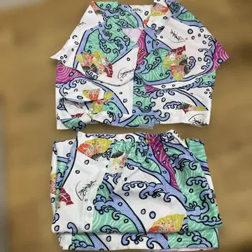 재단사 진고로 파도 무늬 꽃무늬 2부식 기모노 L 사이즈