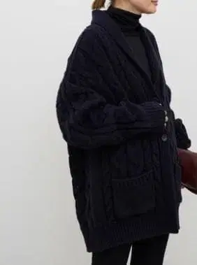 Deuxieme Classe 케이블 니트 가디건 네이비 새상품급
