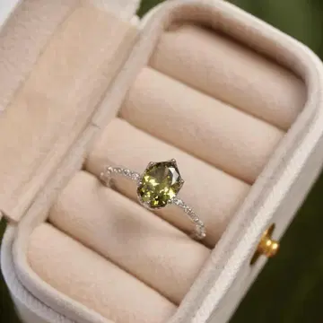 올리브 그린 페어 쉐이프 실버 반지