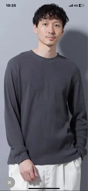 나노 유니버스 차콜 그레이 긴팔 티셔츠 리브