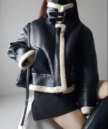 me+emselect 페이크 레더 무스탕 B-3 크롭 플라이트 자켓