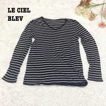 s.982 [ 루쉘블루 ] 긴팔 티셔츠 보더 V넥 블랙 계열