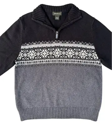 새상품급 에디 바우어 하프 지퍼 니트 노르딕 무늬 코튼 100% M