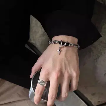 실버 블랙 체인 팔찌 크로스 참 포함