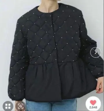 [ L 사이즈 ] coca 펄 퀼팅 페플럼 자켓 블랙