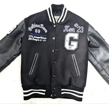 새상품급 바시티 자켓 블랙, 소가죽