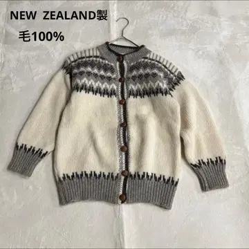 뉴질랜드제 노르딕 무늬 니트 가디건 스웨터 울 100%