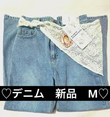 택 포함 새상품 여성용 데님 청바지 M 사이즈 블루 레이스 포함