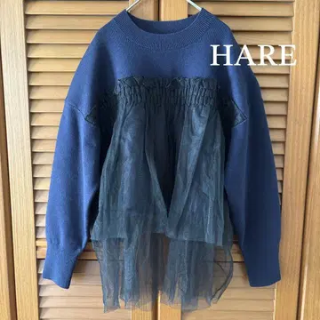 HARE 튤 니트 프릴 니트 네이비 프리 사이즈 새상품급