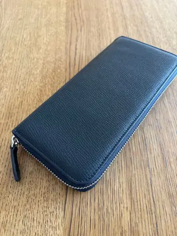 미사용! 가죽 소재 네이비 장지갑 천연 가죽