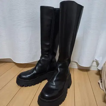 PAGEBOY 페이지 보이 사이드 고어 롱 부츠 사이드 지퍼 블랙 L