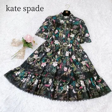 [케이트 스페이드] 롱 원피스 꽃무늬 보타니컬 레이스 플레어 블랙