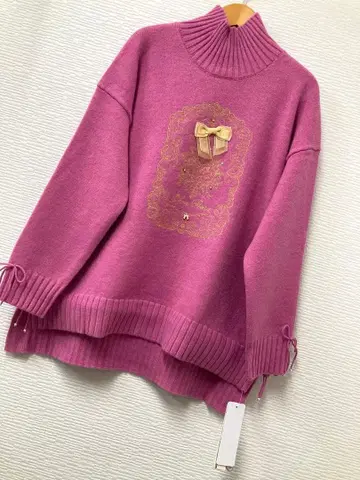슈퍼 뷰티 가슴 자수 리본 따뜻한 니트