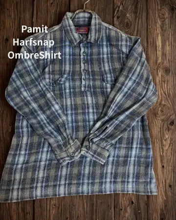 퍼밋 하프 버튼 체크 플란넬 셔츠 옴브레 셔츠 남성용 M