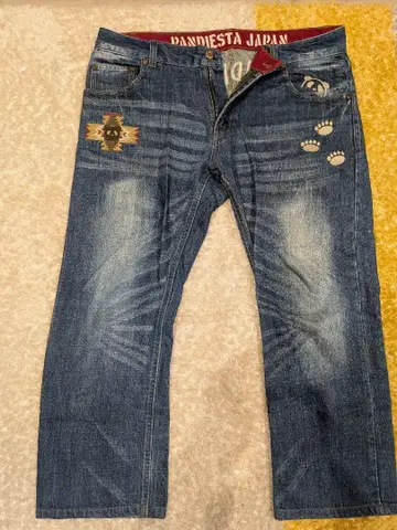 PANDIESTA 팬디에스타 고양이 데님 36 자수 데미지 가공