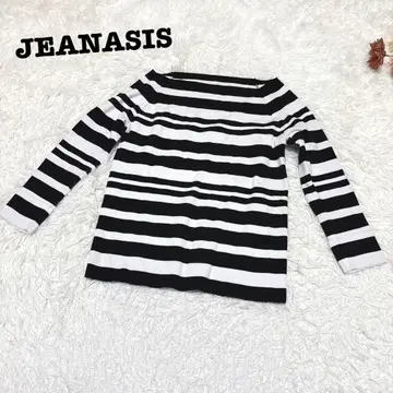 s.1953 [ 지나시스 ] 긴팔 니트 보더 스퀘어넥 화이트 x 블랙 F