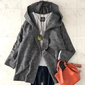 새상품급*갤러리 바이 울 혼방 후디드 노카라 코트 그레이 계열 일본제