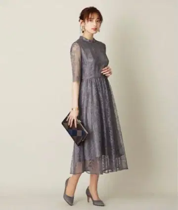 AIMER 러셀 레이스 7부 소매 롱 원피스