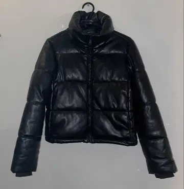 GAP 검정 블랙 가죽 퍼 다운 자켓 인조 가죽