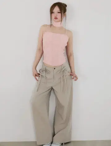 andmary Loose ribbon slacks beige