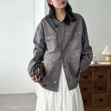 새상품 Discoat 디스코트 인조 가죽 옷깃 커버올 그레이