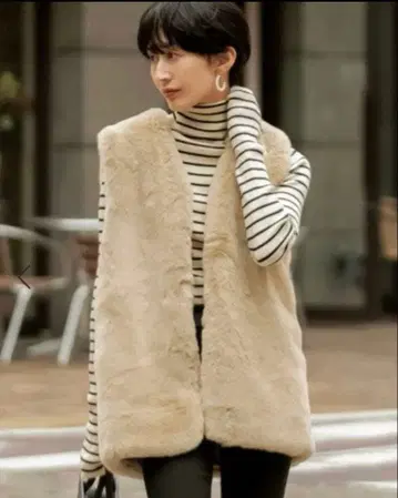 리디 Re:EDIT 미들 인조 모피 베스트 M 아이보리 베이지