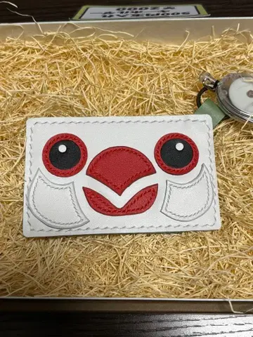 핸드메이드 릴 달린 패스 케이스 (카드 케이스) 흰색 문조