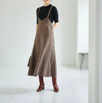 스타일 델리 헤링본 머메이드 점퍼 스커트 브라운 믹스