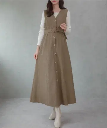 [ 미사용 택 포함 ] 벨트 포함 속기모 리브 오버롤 스커트