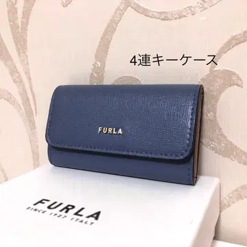[ 컨디션 최상 ] FURLA 훌라 키케이스 파랑 베이지 바이컬러 가죽