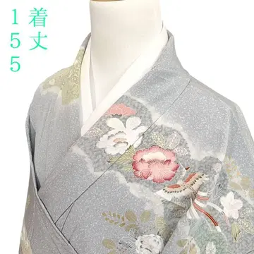 W94 기모노 이중 기모노 기장 155cm 꽃 그레이 호몬기