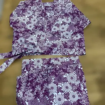 보라색 꽃무늬 캐주얼 기모노 세트 L 사이즈