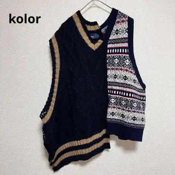 컨디션 최상 컬러 도킹 재구축 니트 베스트 울 비대칭