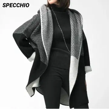 SPECCHIO 자카드 편직 니트 코트 가디건 후드
