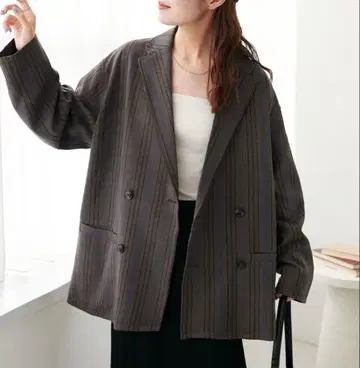 디스코트 체크 W 브레스트 오버 자켓