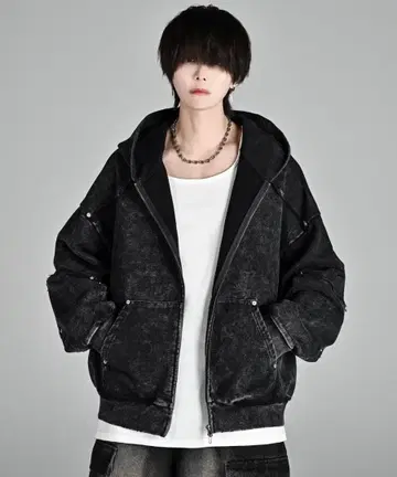 ADRER 빈티지 메이크 디자인 헤비 웨이트 더블 지퍼 후드티