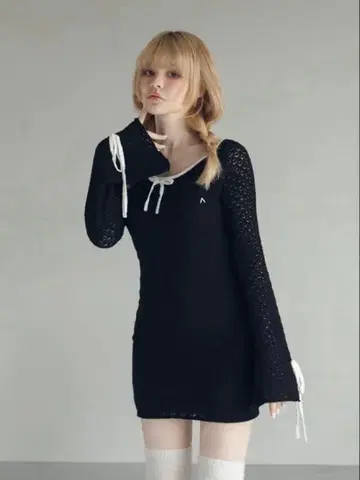 andmary Lily crochet mini dress black