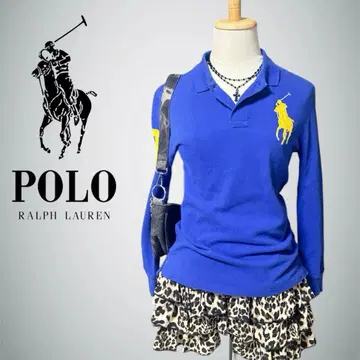POLO 랄프 로렌 피케 셔츠 긴팔 블루 Y2K 로고 헤이세이 갸루