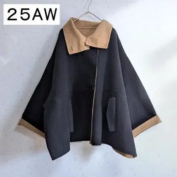 25AW SHIPS any 리버 스탠드 카라 판초 숏 코트