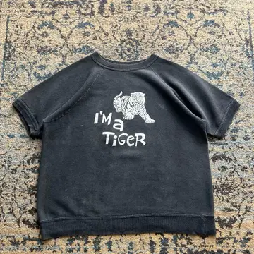 60s 맨투맨 반팔 블랙 애니멀 양면 빈티지 검 50s