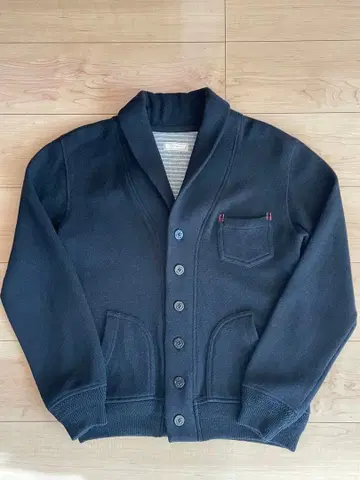 BROWNY 울 혼방 숄카라 가디건 네이비 컬러