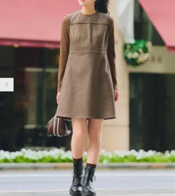 더블 페이스 미니 원피스 유니클로 UNIQLO 새상품 브라운 체크 무늬