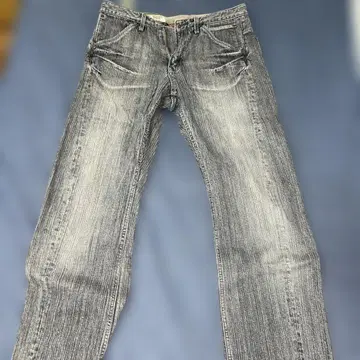 Ranch 스트라이프 디자인 그레이 스트레이트 데님