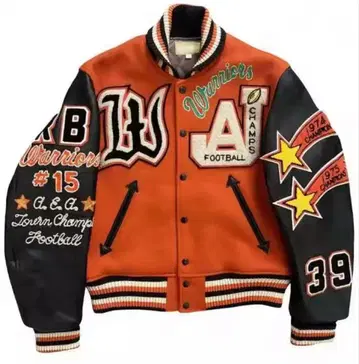 오렌지 블랙 바시티 자켓 챔피온 자수