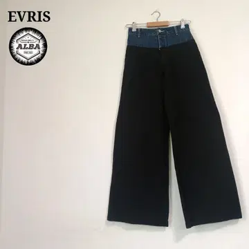 [ 새상품급 ] EVRIS 에브리리스 와이드 팬츠 데님 바이컬러 블랙 M