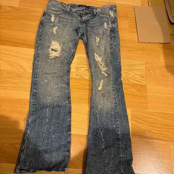 라메 가공 롱 데님