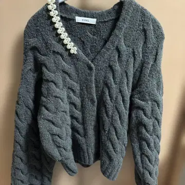 COEL 그레이 케이블 짜임 가디건 코엘 펄