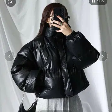 me+em selecte 인조 가죽 숏 퍼 다운 자켓